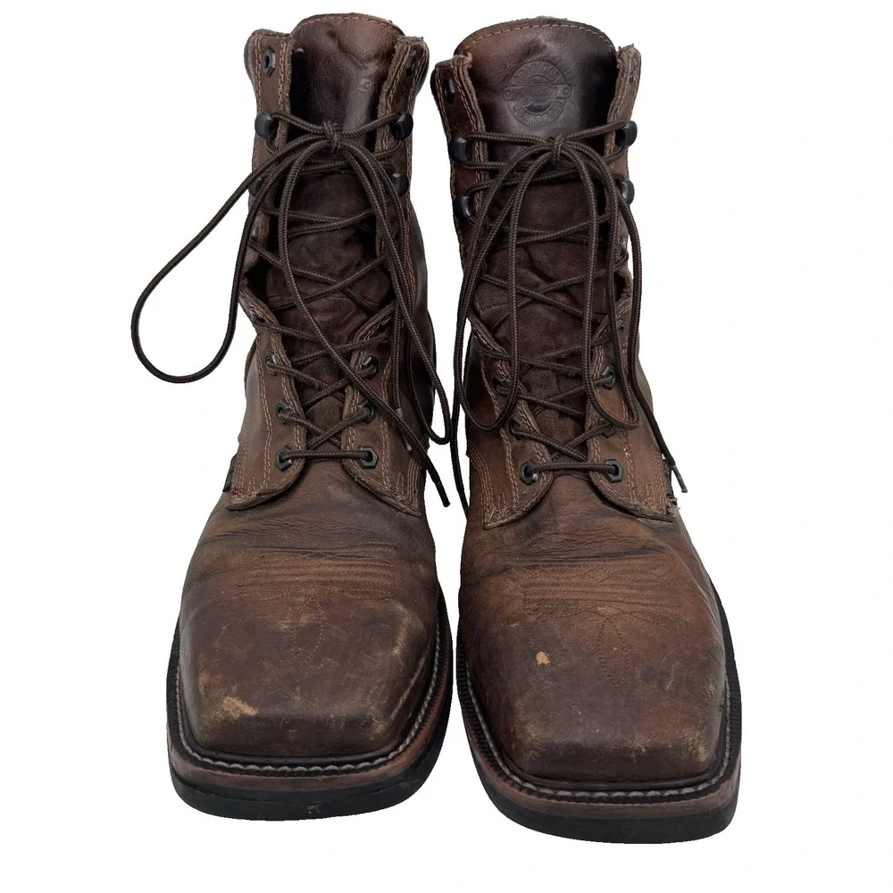Justin Mens Steel Toe Work‎ Boot Size 13D Brown Stampede Square Leather WK682